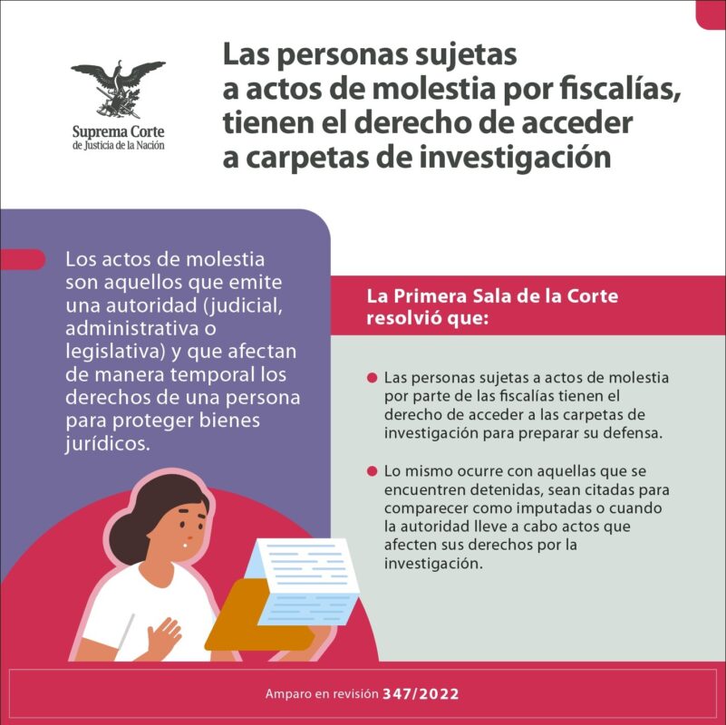 Las personas detenidas, citadas a comparecer o sujetas a investigación tienen derecho de acceder a las carpetas de investigación: #LaCorte