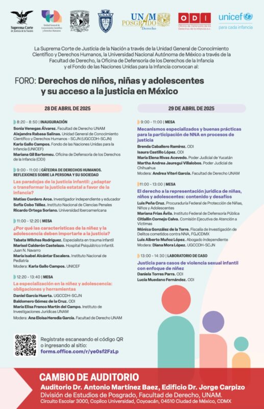 Te invitamos a seguir el Foro: "Derechos de niños, niñas y adolescentes y su acceso a la justicia en México"