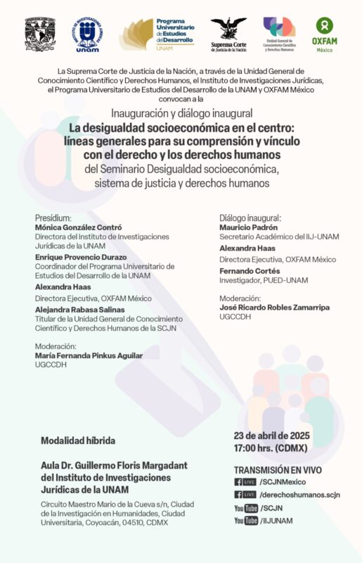 Te invitamos a participar en el Seminario sobre Desigualdad Socioeconómica, Sistema de Justicia y Derechos Humanos.