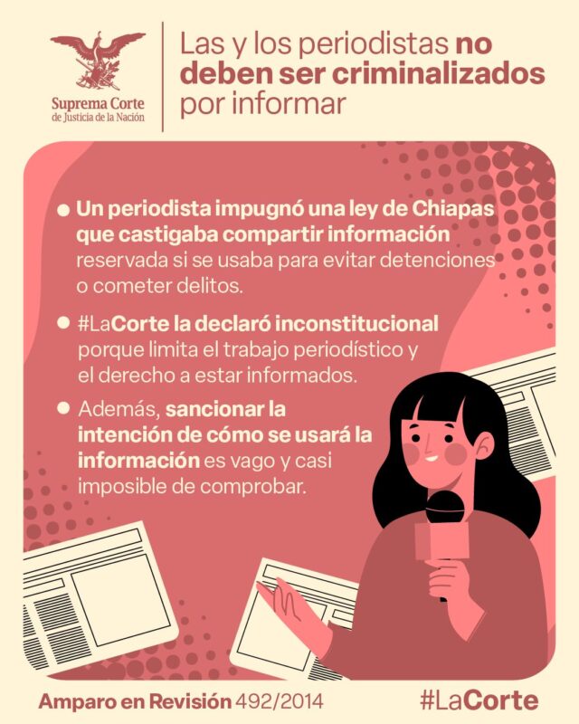 Con esta sentencia de #LaCorte se garantiza que las y los periodistas ejerzan su profesión sin ser criminalizados.