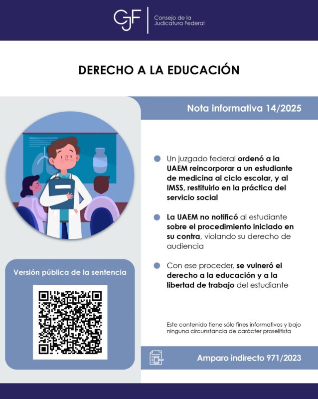 Juzgado Federal en Morelos ordena a la UAEM reincorporar a alumno al ciclo escolar, y al IMSS restituirlo en el servicio social