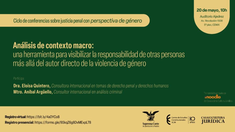 ¿En qué consiste el análisis de contexto macro? Eloísa Quintero y Aníbal Argüello impartirán esta conferencia organizada por Centro de Estudios Constitucionales y Casas de la Cultura Jurídica, SCJN.