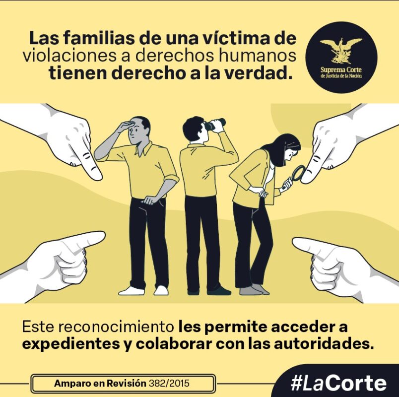 ¡La verdad también es un derecho! Reconocer este derecho permite a familias de víctimas de violaciones a derechos humanos acceder a expedientes y colaborar con las autoridades en la búsqueda de justicia.
