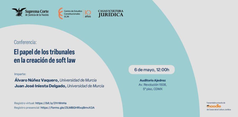 ¿Cuál es el papel de los tribunales en la creación de soft law? Álvaro Núñez y Juan José Iniesta conversarán al respecto en esta Conferencia organizada por el Centro de Estudios Constitucionales y Casas de la Cultura Jurídica, SCJN.