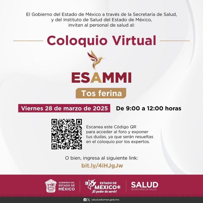 Convoca Secretaría de Salud del EdoMéx a personal médico al Coloquio Virtual de Tosferina