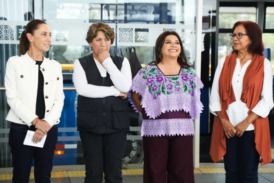 Jefa de Gobierno, Clara Brugada, acompaña a Presidenta Claudia Sheinbaum, y a gobernadora, Delfina Gómez, en el arranque de pruebas del Trolebús Elevado Santa Martha–Chalco