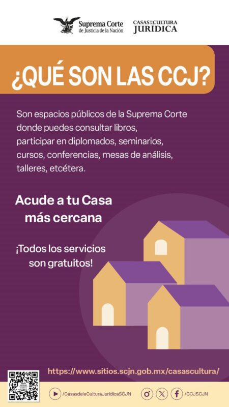 ¿Sabías que puedes conocer más sobre tus derechos en un espacio público, gratuito y cerca de ti?  ¡Conoce las #CasasDeLaCulturaJurídica!