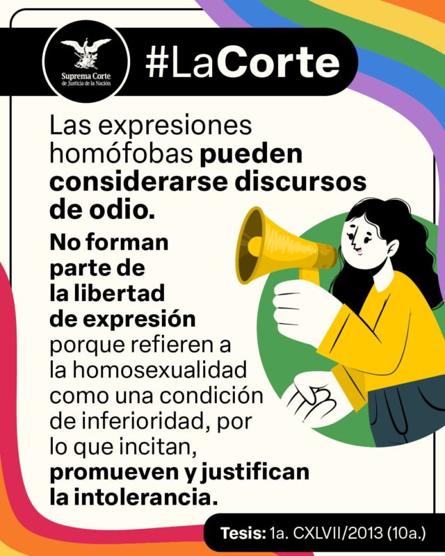 #DíaDeLaLibertadDeExpresión #LaCorte ha sido clara: las expresiones homofóbicas que promueven intolerancia, exclusión o inferioridad pueden considerarse discursos de odio.  Los derechos humanos exigen respeto, igualdad y dignidad para todas las personas, sin excepción.