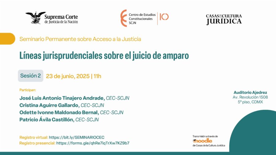 En esta sesión del seminario de acceso a la justicia del Centro de Estudios Constitucionales hablaremos sobre las líneas jurisprudenciales de #LaCorte sobre el juicio de amparo.
