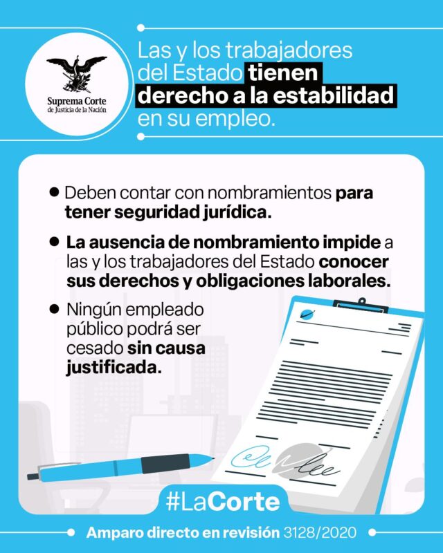 ¿Eres trabajador o trabajadora del Estado?  Recuerda que tienes derecho a la estabilidad en tu empleo.   Debes contar con un nombramiento formal para tener seguridad jurídica.  No puedes ser cesado sin causa justificada.