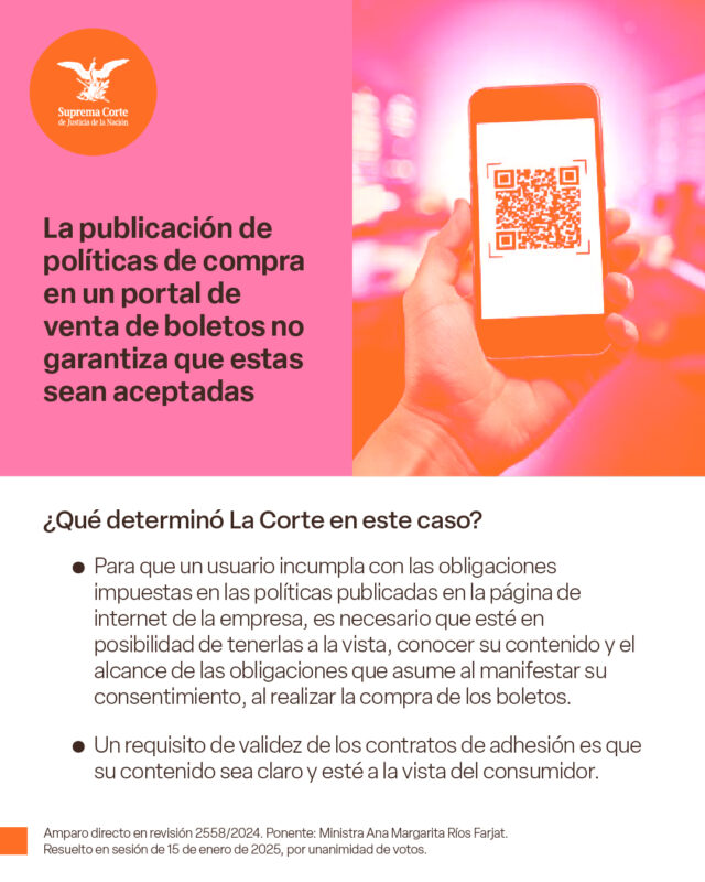 Al comprar boletos en una página web, la persona consumidora debe ser informada sobre las condiciones de la prestación del servicio para adherirse a las políticas de compra, ya que no basta con que estén publicadas en alguna sección de la página. #SaberEsTuDerecho
