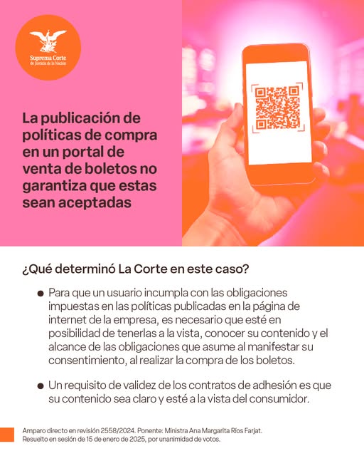 Al comprar boletos en una página web, la persona consumidora debe ser informada sobre las condiciones de la prestación del servicio para adherirse a las políticas de compra, ya que no basta con que estén publicadas en alguna sección de la página. #SaberEsTuDerecho