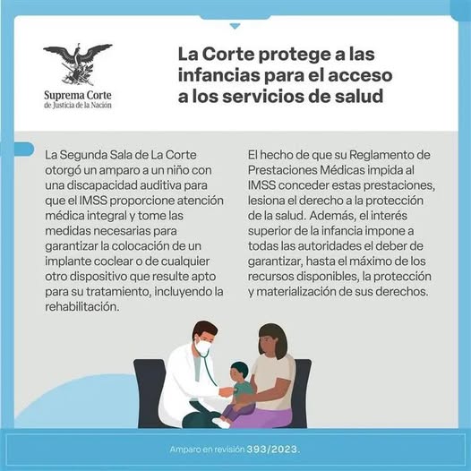 #LaCorte protege el derecho a la salud de las infancias. En este caso, amparó a un niño con discapacidad auditiva para que el IMSS otorgue atención médica integral y garantice el #ImplanteCoclear que requiere. #EsSentencia #LaCorteContigo