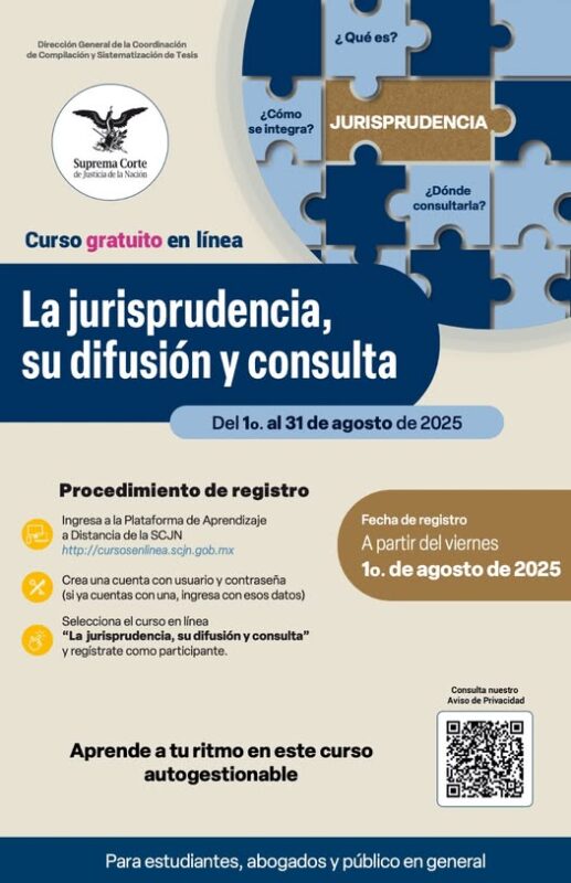 Ya está disponible el registro al Curso en línea “La jurisprudencia, su difusión y consulta”.