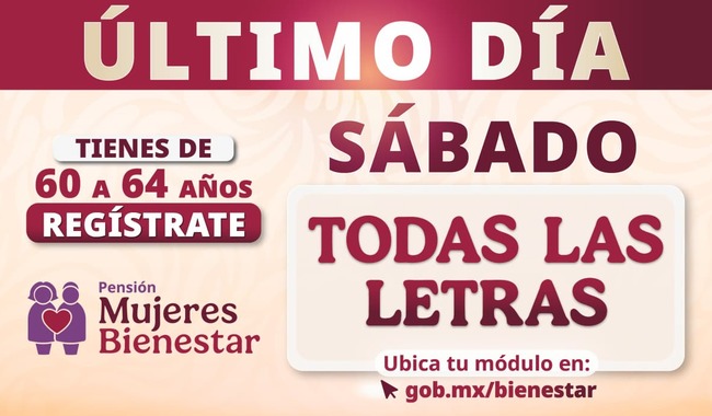 Concluye hoy sábado 30 de agosto el registro a las Pensiones Mujeres y Adultos Mayores: Ariadna Montiel