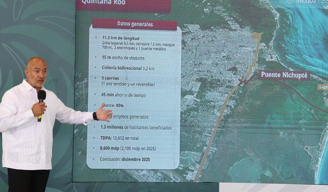Obra de Puente Vehicular Nichupté tiene 85% de avance; beneficiará a 1.3 millones de habitantes: SICT
